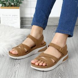 Sandals Platform Leather Women 2023 Vintage Soft Wedge Heeled Summer Beach Shoes For Sandalias Mujer Female