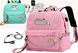 IMIDO Cute Fat Cat Backpacks for Girls Back to School Shoulders Backpack Usb Charging Canvas Travel Bag Teenagers Laptop Bags LJ209082994