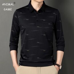 Korean Men Long Sleeve Turn down Collar Printed Breathable Business Shirt with Pockets 231228