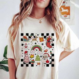 Women's T Shirts 2024 Cartoon Christmas White T-Shirt Funny Print Letter Santa Claus Pattern Loose T-Shirt.