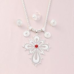 Necklace Earrings Set Many Designs Ethiopian Middle East Cross Twisted Chain Rings For Women Girls Arab Wedding Party Gifts