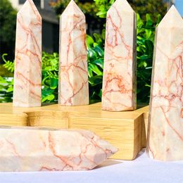Arts And Crafts Arts Gifts Home Garden Red grid Quartz Pillar Ornaments Energy Stone Wand Healing Gemstone Tower Crystal Point