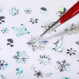 Nail Stickers Holographics Silver Snowflakes 3D Christmas Laser Effect Elk Self Adhesive Transfer Sliders Art Decorations