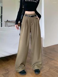 Women's Pants STSVZORR Khaki Suit High Waist Casual Autumn 2023 Loose Wide Leg Slim Drop Long Floor Dragging