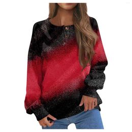 Women's T Shirts Tops Long Sleeve Fashion Print Button Round Neck Tees Blouses Ladies Casual Plus Size Basic Comfort Pullover