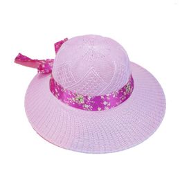 Berets Women Wide Brim Straw Hat Anti-UV Sunshade Foldable Cap With Floral Decor For Summer Spring Fall Beach