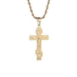 Gold Colour Russian Orthodox Christianity Church Eternal Cross Charms Pendant Necklace Jewellery Russia Greece Ukraine Gift248Q