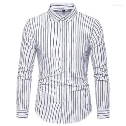 Men's Casual Shirts Striped Long Sleeve Shirt For Man Streetwear Style Social Dress Male Outfits Club Party Button Top