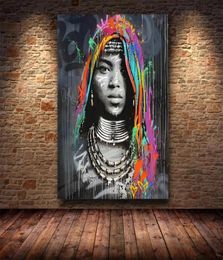 African Black Woman Graffiti Art Posters And Prints Abstract African Girl Canvas Paintings On The Wall Art Pictures Wall Decor6529180