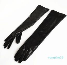 Women natural sheepskin leather long glove lady genuine leather touch screen driving glove