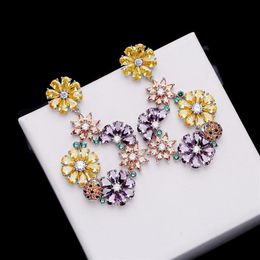 Korean brand luxury Colour zircon flower s925 silver needle drop earrings Jewellery temperament women high-end zircon palace style ea2523