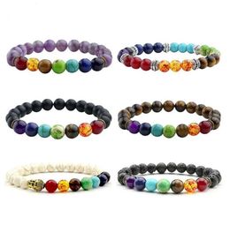 New 7 Chakra Bracelet Men Black Lava Healing Balance Beads Reiki Buddha Prayer Natural Stone Yoga Bracelet3035241
