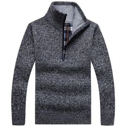 Autumn men's thick warm knitted plaid solid long sleeved turtle neck sweater with half zipper warm wool winter jumper comfortable clothing 231228