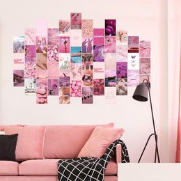 Paintings 50Pcs Pink Aesthetic Picture For Wall Collage Print Kits Warm Colour Room Decor Girls Art Prints Dorm Poster 210310 Drop Deli Dhoxh