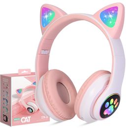 Wireless Headphones With Mic, Led Light Up Cat Over Ear Wireless Headphones For children girls IPad/Tablet/PC/Birthday Gifts