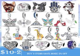 925 Silver fit Charm Bracelet bead Color Dog Cat Butterfly Elephant charmes ciondoli DIY Fine Beads Jewelry9028742