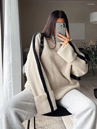 Women's Sweaters Women Stripe Knitted Pullover 2023 Autumn Winter Long Sleeve Casual Loose Thick Sweater Female Tops Fashion Turtleneck