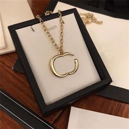 Trendy Double Letter Designer Necklaces Unisex Men Women Couple Long Pendant Necklace Steel Seal With Gift Box251N