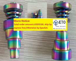 Bong Tool Set Anodized Colorful Domeless Gr2 Titanium Nail Rainbow Carb Cap Dabber Slicone Jar for Glass Water Pipes LL