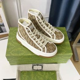 Bayan Yüksek Tasarımcı Tıknaz Tuval Top Sneaker Klasik Bej ve Ebony Women Ayakkabı Kauçuk Sole İşlemeli Vintage Casual Sneakers Boyut 35-42 S