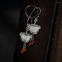 Dangle Earrings S925 Sterling Silver Gift Hetian Jade White South Red Liang Zhu Butterfly Earring Pendant For Ladies Ancient Costume Earrin