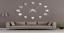 Different Skull Heads DIY Horror Wall Art Giant Wall Clock Big Needle Frameless Zombie Heads Large Wall Watch Halloween Decor 20115577493