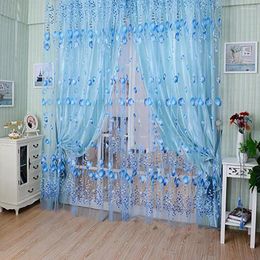 Curtain 1Pc Voile Pastoral Tulip Floral Pattern Window Door Decor Drape Panel Sheer Scarf Valances Divider