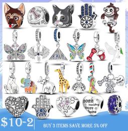 925 Silver fit Charm Bracelet bead Color Dog Cat Butterfly Elephant charmes ciondoli DIY Fine Beads Jewelry3730694