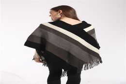 Knitting Women Cloak Fring Ladies Pullover Poncho Glittery Cape Tassel Shawl Female Loose Sweater Colored Stripe Winter Women Blou1554603