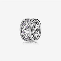Genuine New 925 Sterling Silver Forget Me Not Ring With Purple Crystal & CZ For Women Wedding & Engagement Rings Fashion Jewelry3106