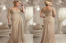 Champagne Mother of The Bride Dresses Plus Size 2023 Chiffon Half Sleeves Groom Godmother Evening Dress For Wedding New Beaded Lac4792903