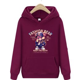 Autumn Man Hoodies Funny Fashion Teddy Bear Print Pullover Pocket O-Neck Pullover Sweater Casual Sweatshirt Loose y2k Clothing