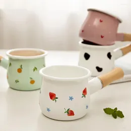 Mugs Pot With Wooden Handle Enamel Melting Pots Small Cookware Pouring Spout