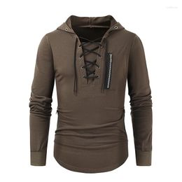 Men's Hoodies Vintage Zipper Pockets Long Sleeve Pullover For Male Casual Solid Gym Hoodie Tee Fashion Lace-up Hooded Sweatshirt Men