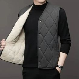 Autumn Winter waistcoat Men Lamb Fleece Coat Vest Button Cardigans Thicken Warm Solid VNeck Casual Versatile Plaid Jackets 231227