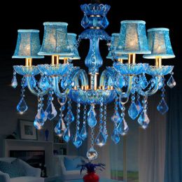 Modern sky Blue color crystal chandelier 6 8 arms LED pendant chandelier lustre cristal for dinning room bedroom indoor lighting fixture LL
