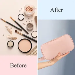 Cosmetic Bags PU Leather Travel Makeup Bag Double Zipper Closure Side Three Layers For Essentials Products Eye Shadow Lotion Female