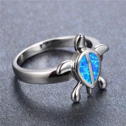 Sea Turtle Design Blue Fire Opal Ring Genuine 925 Silver Finger Rings For Fashion Women Fine Jewellery by 248S