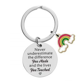 Key Rings Stainless Steel Key Rings Letter Never Underestimate Enamel Rainbow Charm Keychain Pendant Holder Bag Hangs Fashi Dhgarden Dhpjf