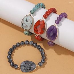 Charm Bracelets Natural Stone 8mm Beaded Faceted Flat Slice Bracelet Labradorite Amethysts Stretch Men Women