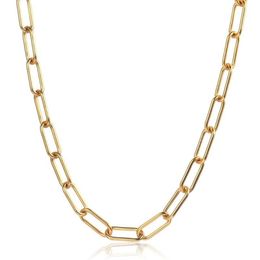 Chains 7mm Gold Tone Rectangle Chain Choker Necklaces Women Anti Allergy Stainless Steel Cable Paperclip Link Collar Adjustable KN272S