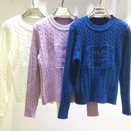 Women's Sweaters Home p Years Early Autumn New Fried Dough Twists Button Rope Thick Needle Letter Jacquard Round Neck Knitting Long Sleeve Age Reducing Versatile Top