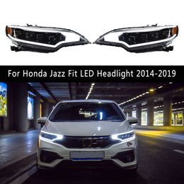For Honda Jazz Fit LED Headlight 14-19 Car Headlamp Assembly DRL Daytime Running Light Dynamic Streamer Turn Signal Indicator Front Lamp