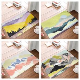 Carpets Yellow Pink Mountain Pine Tree Forest Flannel Floor Mat Bathroom Decor Carpet Non-Slip For Living Room Kitchen Welcome Doormat