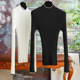 Women's Sweaters Fashion Micro-large Sleeve Long-sleeved Half-high Neck Pullover Collision Color Threaded Wool Knit Sweater Women 2023 Fall