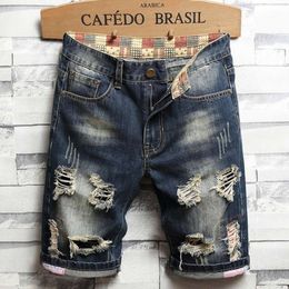 Inner Lining Denim Jeans, Men's Mostly Tattered Five Point Beggar Pants, Summer Trendy Brand, Personalized Men's Jeans, Jeans, Men