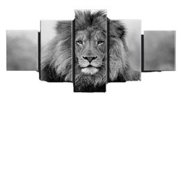 Canvas Pictures Modular Wall Art 5 Pieces Animal Lion Painting Living Room HD Prints Black And White Poster Home DecorNo Frame8935017