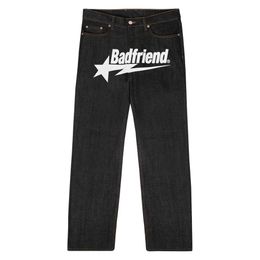 Y2k Jeans Badfriend Letter Printing Hip Hop Baggy Black Denim Pants New Haruku Punk Rock Wide Leg Trousers Streetwear
