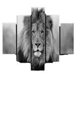 Canvas Pictures Modular Wall Art 5 Pieces Animal Lion Painting Living Room HD Prints Black And White Poster Home DecorNo Frame8759582