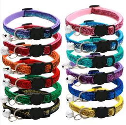 Colourful glitter Pet Dog Cats Neck Collars with Bell Adjustable Buckle Necklace Wedding Party Cat Puppy Leash Collars Adjustable Necklace